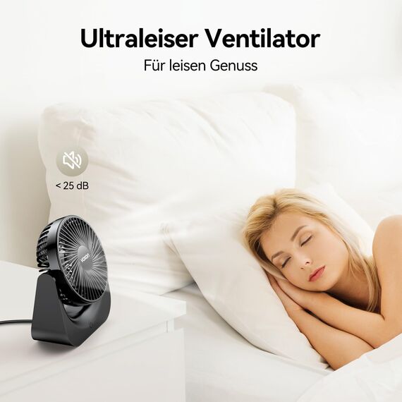 VOXON USB Tischventilator, Mini Ventilator mit 5 Geschwindigkeiten, Ventilator Leise, Usb Fan Klein mit 1,5M Langem Kabel, Tragbarer Usb Lüfter für Desktop Büro Zuhause Schlafzimmer, KEINE BATTERIE