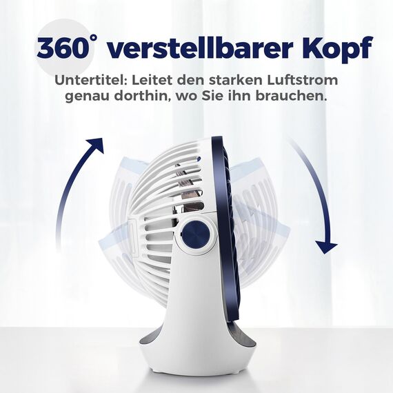 OCOOPA USB Ventilator, Ventilator klein Tischventilator mit starkem Luftstrom und Leise Betrieb 3 Geschwindigkeiten, 360 ° Drehbarer Kopf, Einfach zu Tragen für Büro, Zuhause und im Freien