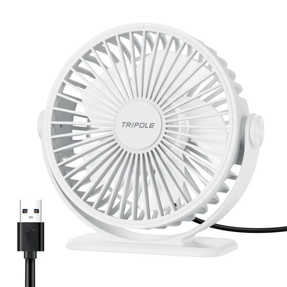 TriPole Ventilator Leiser, Mini Ventilator mit 3 Gang, USB Tischventilator Leistungsstarker Tragbarer mit 360°Neigung. Elektrischer Ventilator klein für Einsatz Büro, Schlafzimmer,Reisen-Weiß