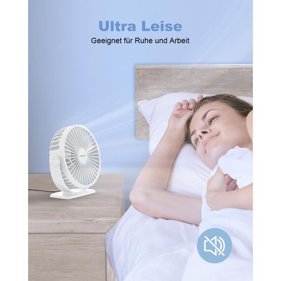 TriPole Ventilator Leiser, Mini Ventilator mit 3 Gang, USB Tischventilator Leistungsstarker Tragbarer mit 360°Neigung. Elektrischer Ventilator klein für Einsatz Büro, Schlafzimmer,Reisen-Weiß
