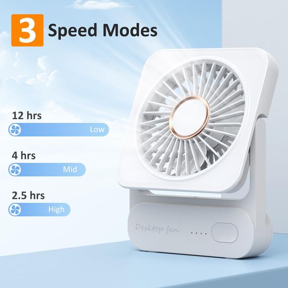 Ajgvq Tischventilator, USB Ventilator Akku von 12h Akkulaufzeit, Mini Ventilator Leise mit 3 Stufen, 135° Verstellbar, Ultraleise & Vibrationsfrei, Lüfter für Büro, Zuhause, Reise