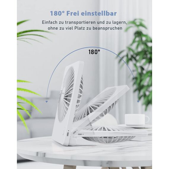 TriPole Tischventilator Leise, 2000mAh Ladefähige USB Ventilatoren Ausführen Bis zu 4-16 Std, 3 Geschwindigkeiten Tragbarer Akkulüfter-30dB, 180°Einstellbar, für Büro, Bibliothek, Reise-Weiß