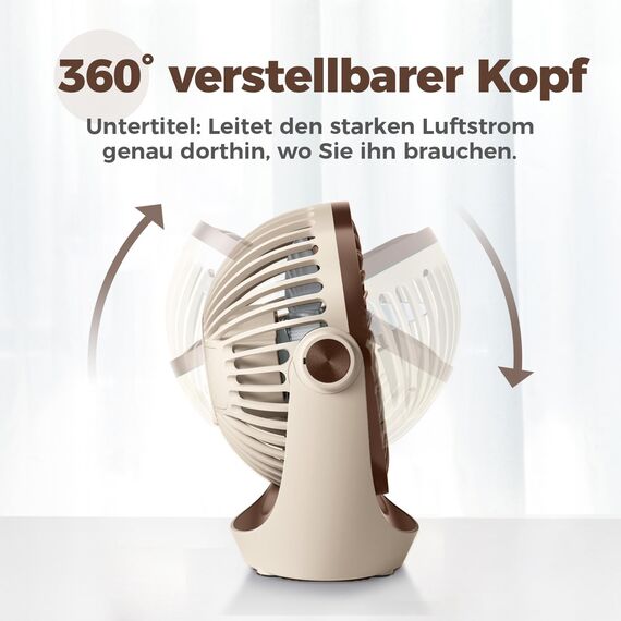 OCOOPA USB Ventilator, Ventilator klein Tischventilator mit starkem Luftstrom und Leise Betrieb 3 Geschwindigkeiten, 360 ° Drehbarer Kopf, Einfach zu Tragen für Büro, Zuhause und im Freien
