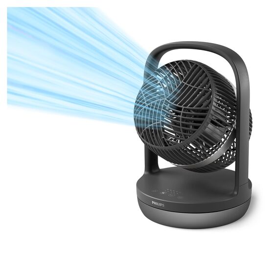 Philips Oszillierender Tischventilator Serie 3000. Starke & superleise SilentWings Technologie. 23dB. Luftumwälzung. Neigung 180°. 12-Stunden-Timer. Für Schlafzimmer, Haus & Büro. Schwarz (CX3050/01)