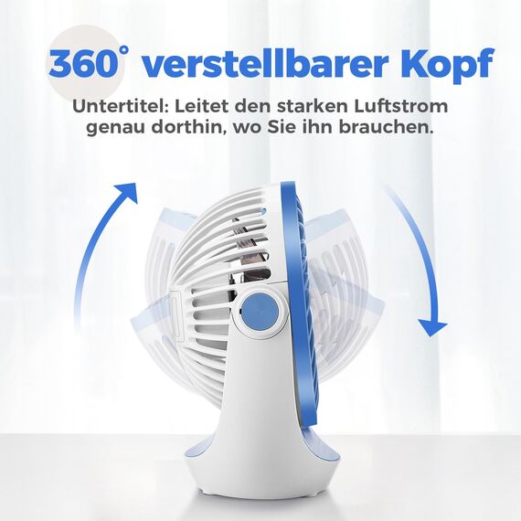 OCOOPA USB Ventilator, Ventilator klein Tischventilator mit starkem Luftstrom und Leise Betrieb 3 Geschwindigkeiten, 360 ° Drehbarer Kopf, Einfach zu Tragen für Büro, Zuhause und im Freien