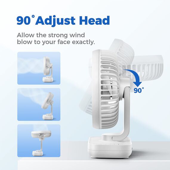 OCOOPA USB Ventilator Ultra Leise - 4000mAh Tischventilator, 4 Geschwindigkeiten, Mini Ventilator für den Schreibtisch, Zuhause und Büro, weiß