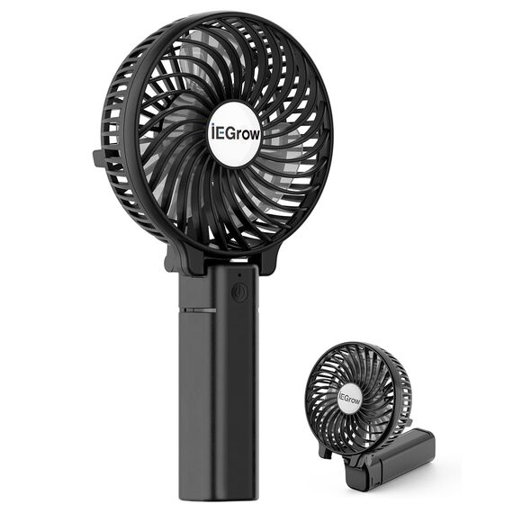 iEGrow Handventilator Tragbarer Mini Ventilatoren USB Wiederaufladbarer [2-9 Betriebsstunden] 3 Geschwindigkeiten Aufladbarem Batterie für Reisen Zuhause(Schwarz)