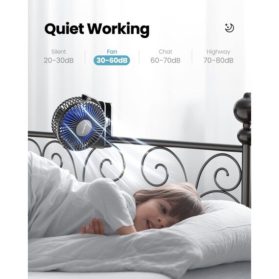 Gaiatop Tragbarer Ventilator zum Anklippen, batteriebetrieben, kleiner leistungsstarker USB-Schreibtischventilator, 3 Geschwindigkeiten, wiederaufladbare Mini-Tischventilator, Schwarz, Blau, (CF40)