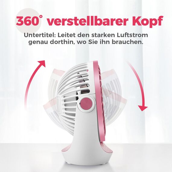 OCOOPA USB Ventilator, Ventilator klein Tischventilator mit starkem Luftstrom und Leise Betrieb 3 Geschwindigkeiten, 360 ° Drehbarer Kopf, Einfach zu Tragen für Büro, Zuhause und im Freien