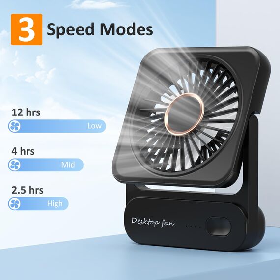 Ajgvq Tischventilator, USB Ventilator Akku von 12h Akkulaufzeit, Mini Ventilator Leise mit 3 Stufen, 135° Verstellbar, Ultraleise & Vibrationsfrei, Lüfter für Büro, Zuhause, Reise