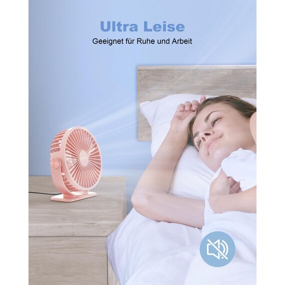 TriPole Mini Ventilator mit 3 Gang, USB Tischventilator Leistungsstark, 360° Neigung, Tragbar für Büro, Schlafzimmer, Reisen - Rosa