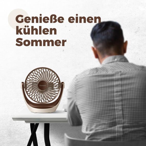 OCOOPA USB Ventilator, Ventilator klein Tischventilator mit starkem Luftstrom und Leise Betrieb 3 Geschwindigkeiten, 360 ° Drehbarer Kopf, Einfach zu Tragen für Büro, Zuhause und im Freien