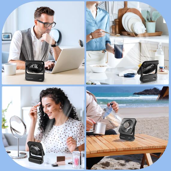 Ajgvq Tischventilator, USB Ventilator Akku von 12h Akkulaufzeit, Mini Ventilator Leise mit 3 Stufen, 135° Verstellbar, Ultraleise & Vibrationsfrei, Lüfter für Büro, Zuhause, Reise