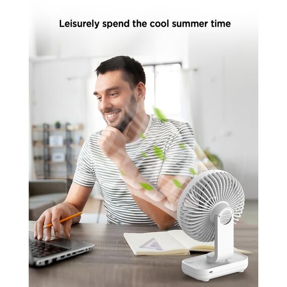 EasyAcc Tischventilator, 4000 Akku Batterie Klein USB Ventilator, Tragbarer Aufladbar Basis Ventilatoren mit 4 Geschwindigkeiten für Camp,Büro, Bibliothek und Zuhause - Weiß