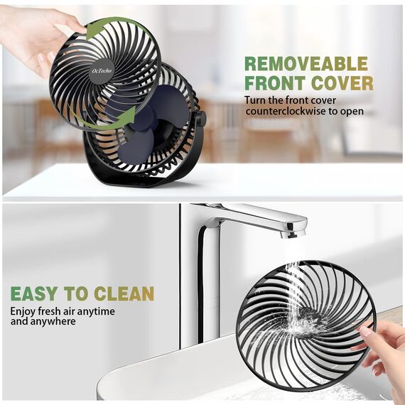 OcTecho USB Ventilator, Mini Ventilator Leise, Tischventilator mit starkem Luftstrom, 5 Geschwindigkeiten, 360° Drehung, Tragbarer Klein Tischventilator für Büro, Zuhause und Outdoor (Keine Batterien)