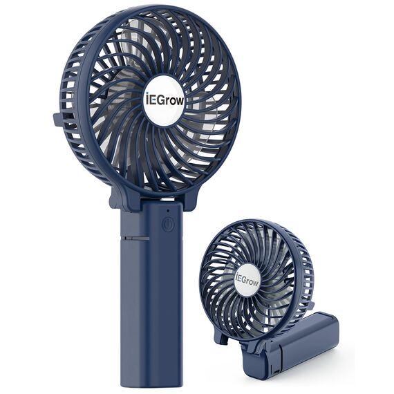 iEGrow Tragbarer Mini-Ventilator, wiederaufladbar über USB [4 bis 11 Stunden Laufzeit], 3 Geschwindigkeitsstufen, wiederaufladbarer Akku, für unterwegs, zu Hause (Blau)