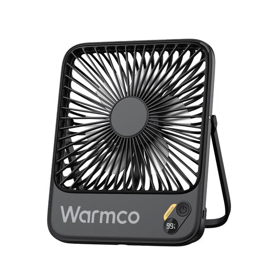 Warmco 10000mAh Tragbarer Ventilator 21 cm Hoch, Max 24h Laufzeit, Ultra-dünn Leise Akku Tischventilator mit Digitalanzeige für Camping, Büro, Schlafzimmer, Reisen