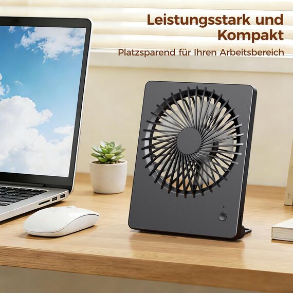 TriPole Tischventilator Leise, 2000mAh Ladefähige USB Ventilatoren Ausführen Bis zu 4-16 Std, 3 Geschwindigkeiten Tragbarer Akkulüfter-30dB, 180°Einstellbar, für Büro, Bibliothek, Reise-Schwarz