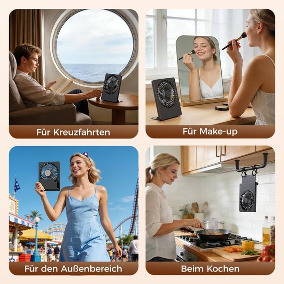 TriPole Tischventilator Leise, 2000mAh Ladefähige USB Ventilatoren Ausführen Bis zu 4-16 Std, 3 Geschwindigkeiten Tragbarer Akkulüfter-30dB, 180°Einstellbar, für Büro, Bibliothek, Reise-Schwarz