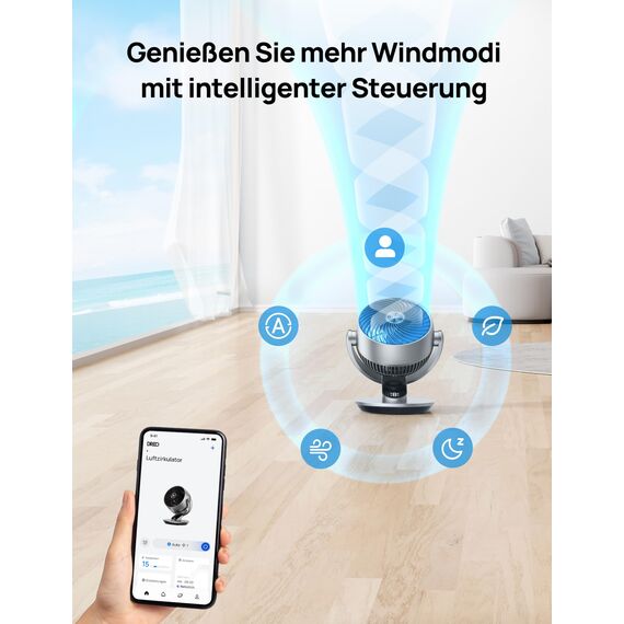 Dreo 28dB Leiser Smart Tischventilator für Schlafzimmer Büro, Ventilator mit Fernbedienung Kühlung 21M Windentfernung 4-Geschwindigstufe 5 Modi 12H Timer 90° Auto 120° Manuell oszillierend, Lynx S