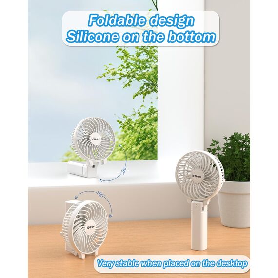 iEGrow Handventilator Tragbarer Mini Ventilatoren USB Wiederaufladbarer [2-9 Betriebsstunden] 3 Geschwindigkeiten Aufladbarem Batterie für Reisen Zuhause (Weiß)