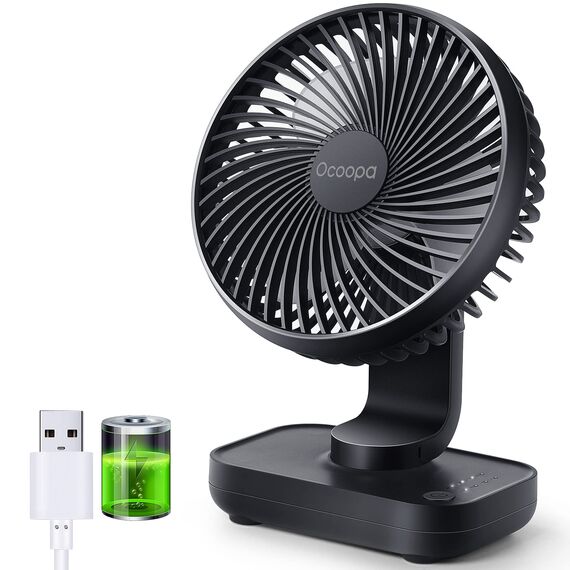 OCOOPA USB Ventilator Ultra Leise - 4000mAh Tischventilator, 4 Geschwindigkeiten, Mini Ventilator für den Schreibtisch, Zuhause und Büro, Schwarz