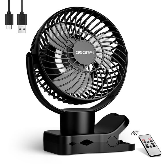 AWANFI 10000mAh USB Ventilator, Clip Ventilator Aufladbarer mit Akku Fernbedienung Haken, 360° Oszillation, Ventilator Klein mit LED Licht, Mini Tischventilator für Camping Kinderwagen Büro