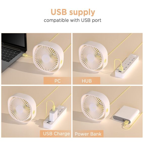 EasyAcc USB Ventilator, Mini Ventilator, Leise USB Tischventilator mit 2 Jahre Garantie, Starker Exquisit Lüfter und 3 Geschwindigkeiten, 360 Grad Drehung Desk Fan für Schreibtisch,Zuhause,Büro - Weiß