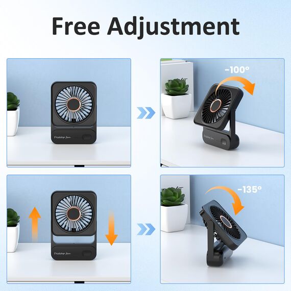 Ajgvq Tischventilator, USB Ventilator Akku von 12h Akkulaufzeit, Mini Ventilator Leise mit 3 Stufen, 135° Verstellbar, Ultraleise & Vibrationsfrei, Lüfter für Büro, Zuhause, Reise