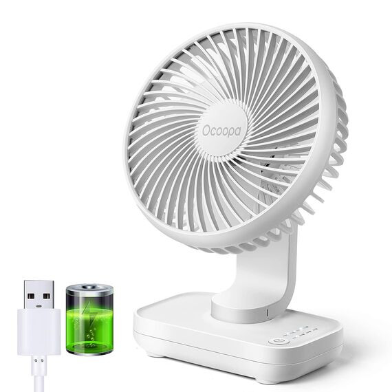 OCOOPA USB Ventilator Ultra Leise - 4000mAh Tischventilator, 4 Geschwindigkeiten, Mini Ventilator für den Schreibtisch, Zuhause und Büro, weiß