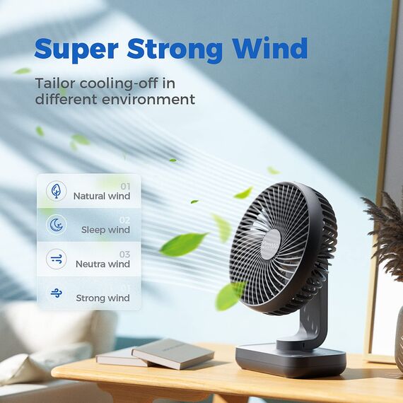 OCOOPA USB Ventilator Ultra Leise - 4000mAh Tischventilator, 4 Geschwindigkeiten, Mini Ventilator für den Schreibtisch, Zuhause und Büro, Schwarz
