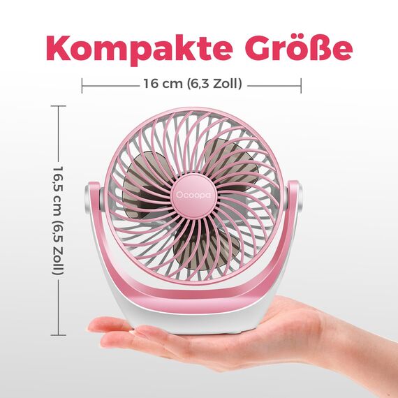 OCOOPA USB Ventilator, Ventilator klein Tischventilator mit starkem Luftstrom und Leise Betrieb 3 Geschwindigkeiten, 360 ° Drehbarer Kopf, Einfach zu Tragen für Büro, Zuhause und im Freien