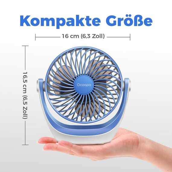 OCOOPA USB Ventilator, Ventilator klein Tischventilator mit starkem Luftstrom und Leise Betrieb 3 Geschwindigkeiten, 360 ° Drehbarer Kopf, Einfach zu Tragen für Büro, Zuhause und im Freien