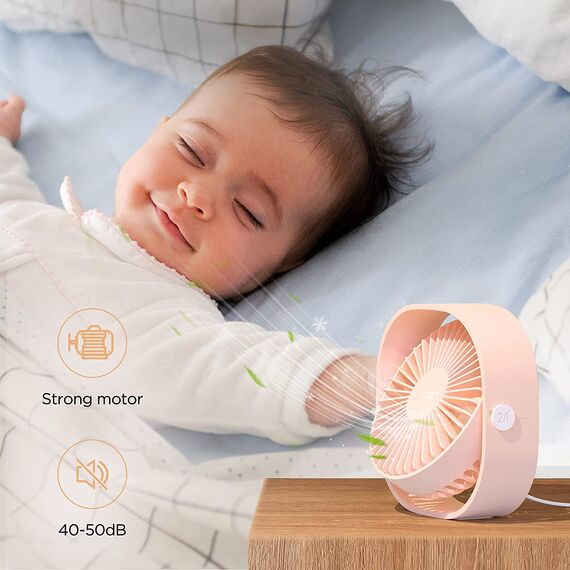 EasyAcc USB Ventilator, Mini Ventilator, Leise USB Tischventilator mit 2 Jahre Garantie, Starker Exquisit Lüfter und 3 Geschwindigkeiten, 360 Grad Drehung Desk Fan für Schreibtisch,Zuhause,Büro - Rosa