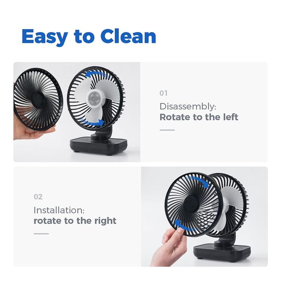 OCOOPA USB Ventilator Ultra Leise - 4000mAh Tischventilator, 4 Geschwindigkeiten, Mini Ventilator für den Schreibtisch, Zuhause und Büro, Schwarz
