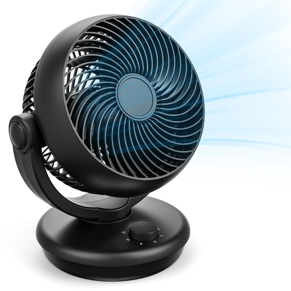 GuKKK Ventilator Leise, Tischventilator, Luftzirkulator Starkem Luftstrom und 3 Geschwindigkeiten, 70° Auto 100° Manuell oszillierend, 3D Turbo Ventilatoren für Büro, Schlafzimmer, Wohnzimmer