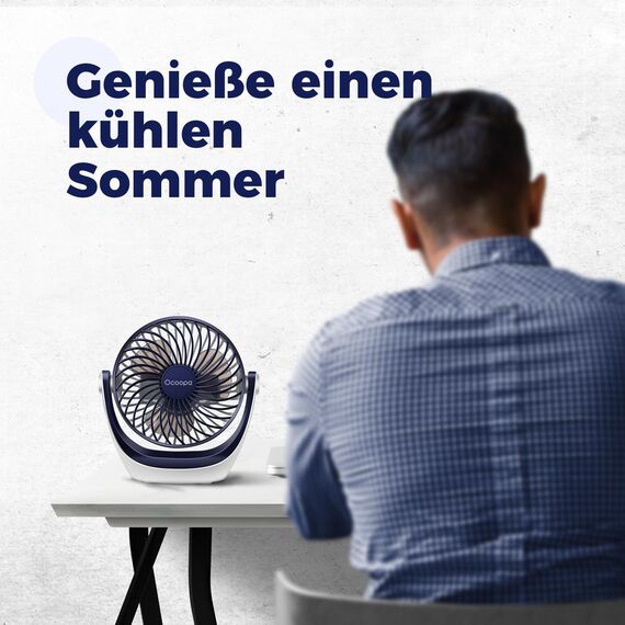 OCOOPA USB Ventilator, Ventilator klein Tischventilator mit starkem Luftstrom und Leise Betrieb 3 Geschwindigkeiten, 360 ° Drehbarer Kopf, Einfach zu Tragen für Büro, Zuhause und im Freien