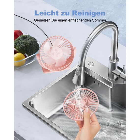 TriPole Mini Ventilator mit 3 Gang, USB Tischventilator Leistungsstark, 360° Neigung, Tragbar für Büro, Schlafzimmer, Reisen - Rosa