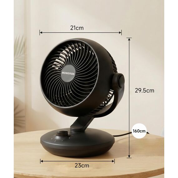 WOWDSGN Ventilator Leise, Tischventilator 24dB, Leistungsstarker 3D Turbo-Luftzirkulator - 100° & 80° Oszillation - 3 Geschwindigkeitsstufen für Schlafzimmer Wohnzimmer Büro Küchen - Schwarz