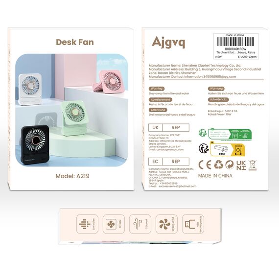 Ajgvq Tischventilator, USB Ventilator Akku von 12h Akkulaufzeit, Mini Ventilator Leise mit 3 Stufen, 135° Verstellbar, Ultraleise & Vibrationsfrei, Lüfter für Büro, Zuhause, Reise