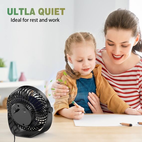OcTecho USB Ventilator, Mini Ventilator Leise, Tischventilator mit starkem Luftstrom, 5 Geschwindigkeiten, 360° Drehung, Tragbarer Klein Tischventilator für Büro, Zuhause und Outdoor (Keine Batterien)