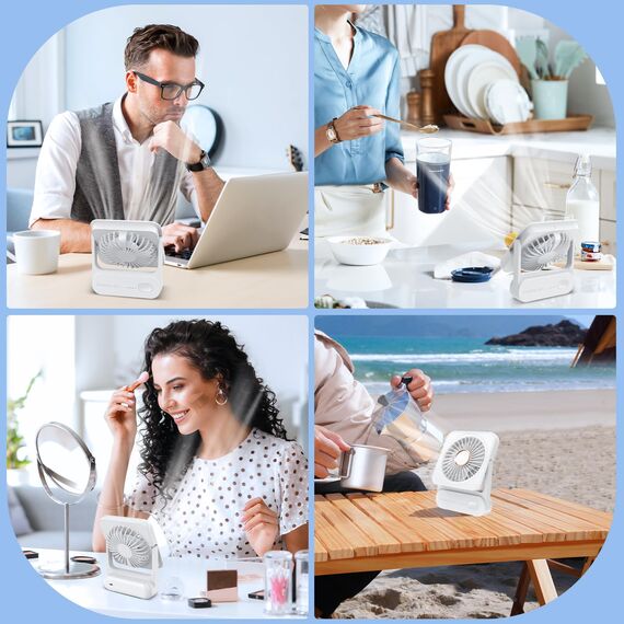 Ajgvq Tischventilator, USB Ventilator Akku von 12h Akkulaufzeit, Mini Ventilator Leise mit 3 Stufen, 135° Verstellbar, Ultraleise & Vibrationsfrei, Lüfter für Büro, Zuhause, Reise