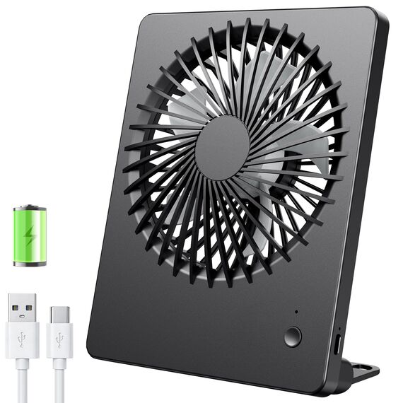 TriPole Tischventilator Leise, 2000mAh Ladefähige USB Ventilatoren Ausführen Bis zu 4-16 Std, 3 Geschwindigkeiten Tragbarer Akkulüfter-30dB, 180°Einstellbar, für Büro, Bibliothek, Reise-Schwarz