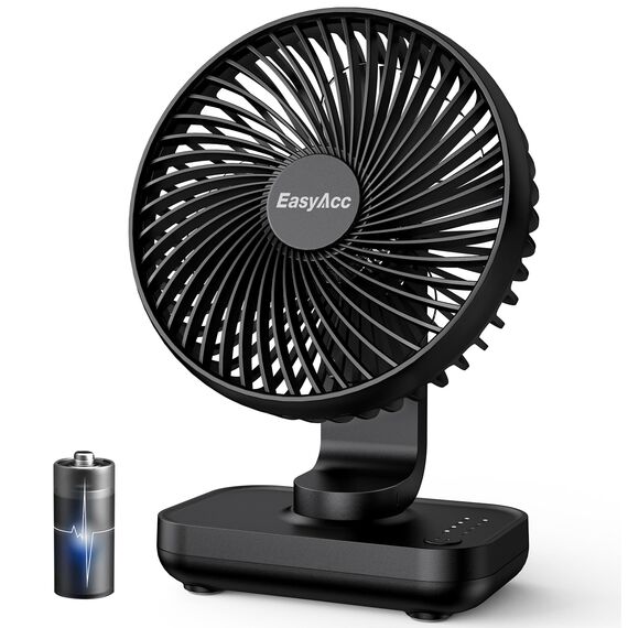 EasyAcc Tischventilator, 4000 Akku Batterie Klein USB Ventilator, Tragbarer Aufladbar Basis Ventilatoren mit 4 Geschwindigkeiten für Camp,Büro, Bibliothek und Zuhause - Schwarz