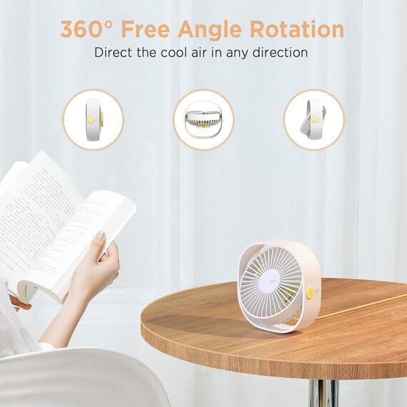 EasyAcc USB Ventilator, Mini Ventilator, Leise USB Tischventilator mit 2 Jahre Garantie, Starker Exquisit Lüfter und 3 Geschwindigkeiten, 360 Grad Drehung Desk Fan für Schreibtisch,Zuhause,Büro - Weiß