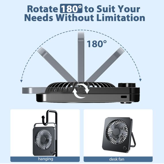USB Mini Ventilator, Tischventilator Sehr Leise mit 3 Starker Geschwindigkeiten,Tragbarer Lüfte Keine Batterie mit 1.2m Kabel für Büro,Schlafzimmer,Wohnzimmer,Camping - Schwarz