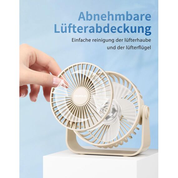 TriPole USB Tischventilator mit 3 Geschwindigkeiten, 360° Rotation, Starker Wind, Tragbarer Mini-Ventilator für Heim, Schlafzimmer, Büro - Beige