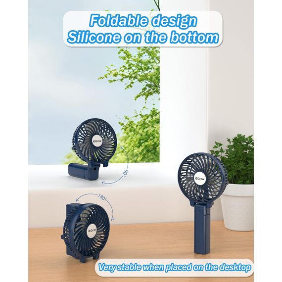 iEGrow Tragbarer Mini-Ventilator, wiederaufladbar über USB [4 bis 11 Stunden Laufzeit], 3 Geschwindigkeitsstufen, wiederaufladbarer Akku, für unterwegs, zu Hause (Blau)