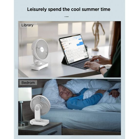 EasyAcc Tischventilator, 4000 Akku Batterie Klein USB Ventilator, Tragbarer Aufladbar Basis Ventilatoren mit 4 Geschwindigkeiten für Camp,Büro, Bibliothek und Zuhause - Weiß