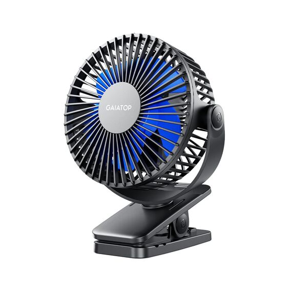 Gaiatop Tragbarer Ventilator zum Anklippen, batteriebetrieben, kleiner leistungsstarker USB-Schreibtischventilator, 3 Geschwindigkeiten, wiederaufladbare Mini-Tischventilator, Schwarz, Blau, (CF40)